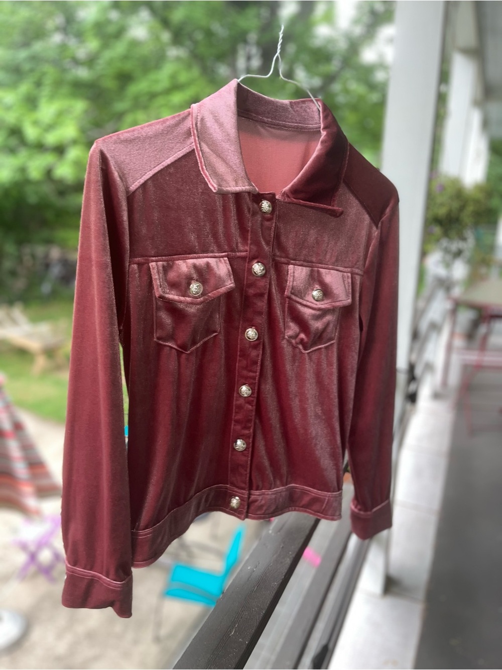 Velvet Button-Front Jacket in Dusty Rose